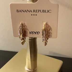 Banana Republic Gold Textured Leaf Earrings